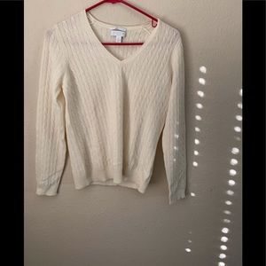 Charter Club 2 Ply 100% Cashmere V-Neck Sweater Womens P/P Cream Cable Knit